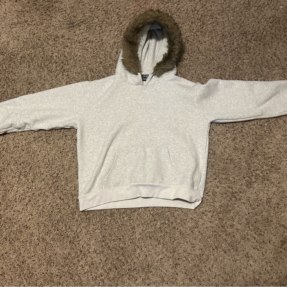 Idle Time Fur Lined Heather Grey Hoodie Large